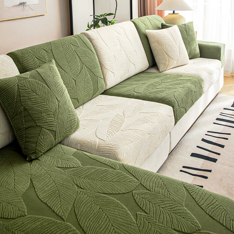 Modern Leaf Jacquard Waterproof Anti-Scratch Couch Cover
