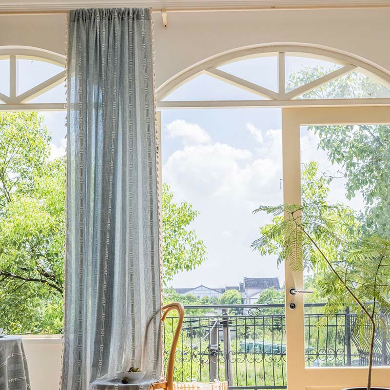 Striped Hollow-Out Tassel Light Filtering Curtain