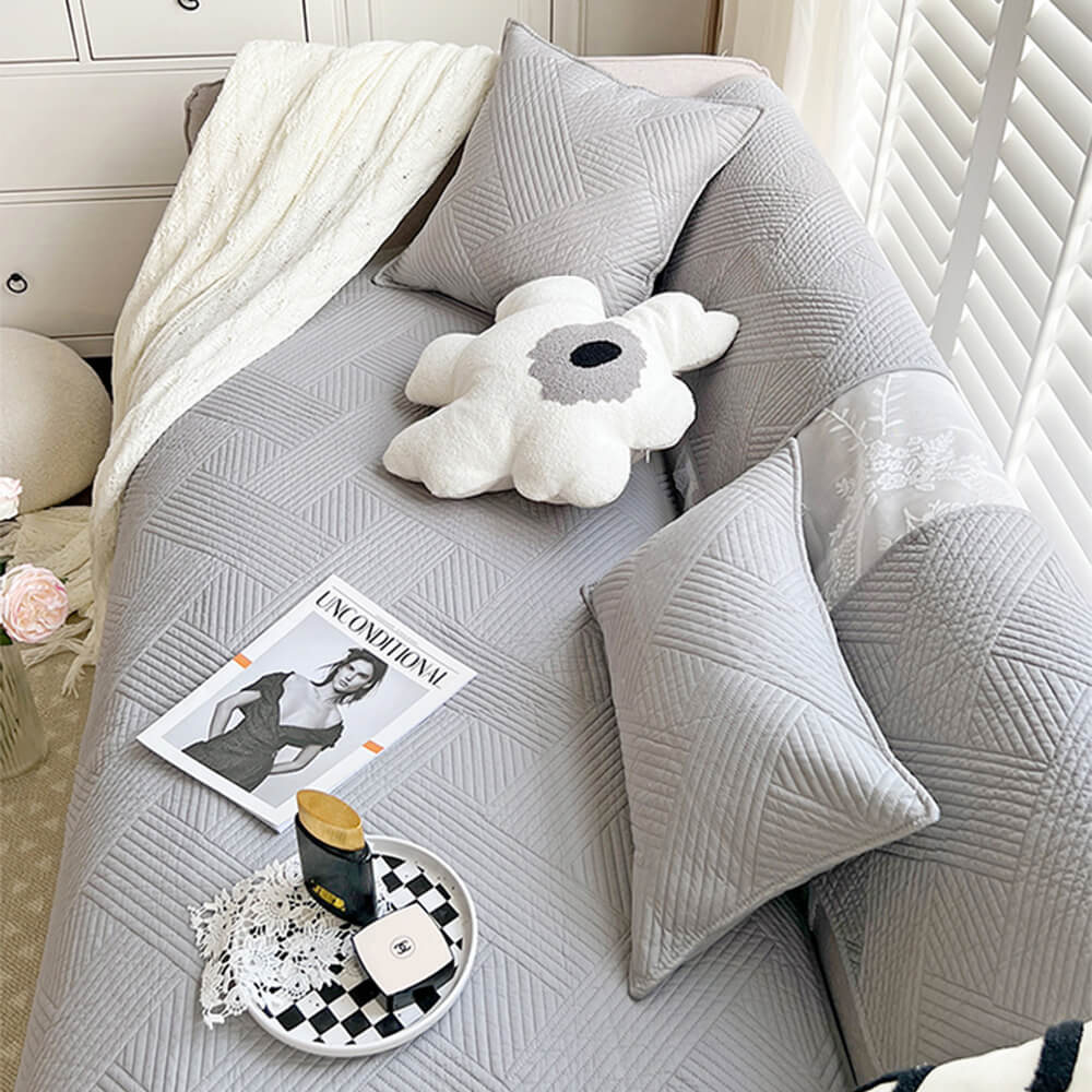 Minimalist All-Season Solid Cotton Geometric Couch Cover