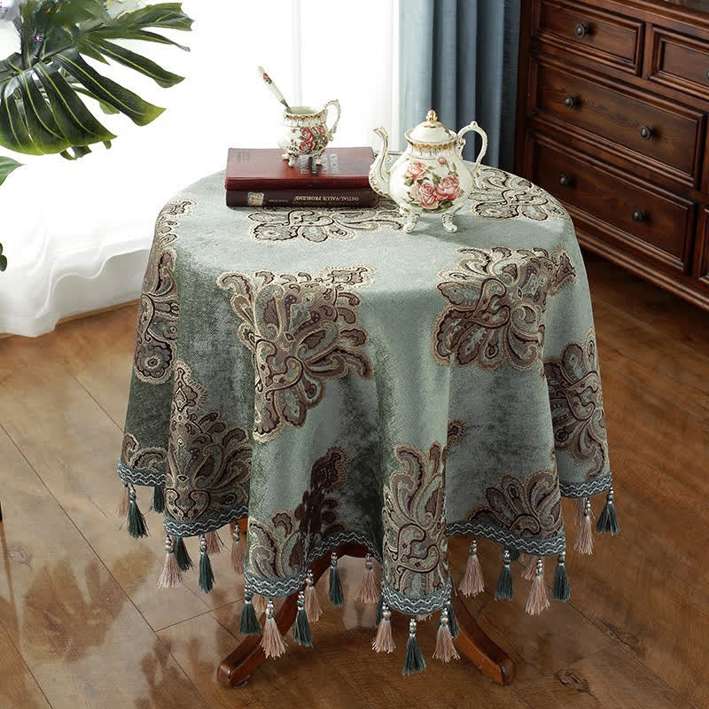 Chenille Jacquard Floral Tablecloth