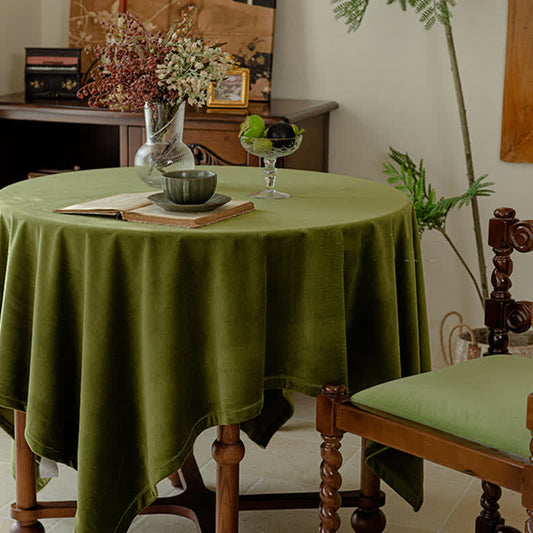 Olive Green Velvet Tablecloth with Vintage French Style
