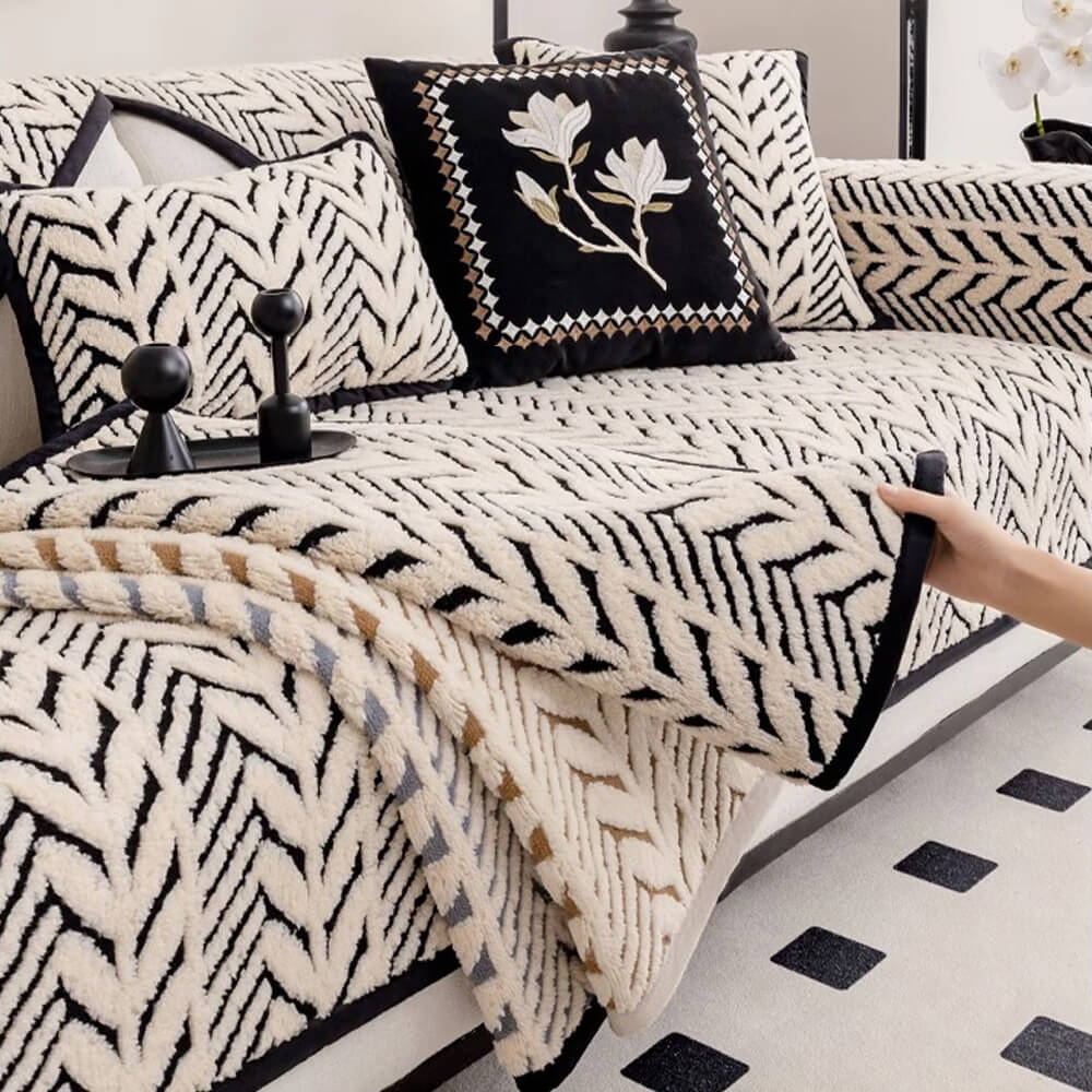 Premium Warm Wheat-Ear Plush Anti-Slip Couch Cover