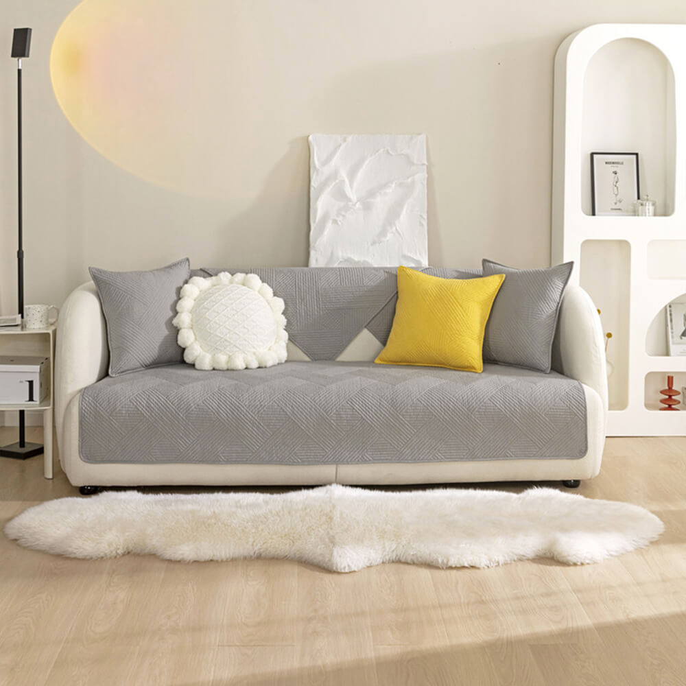 Minimalist All-Season Solid Cotton Geometric Couch Cover