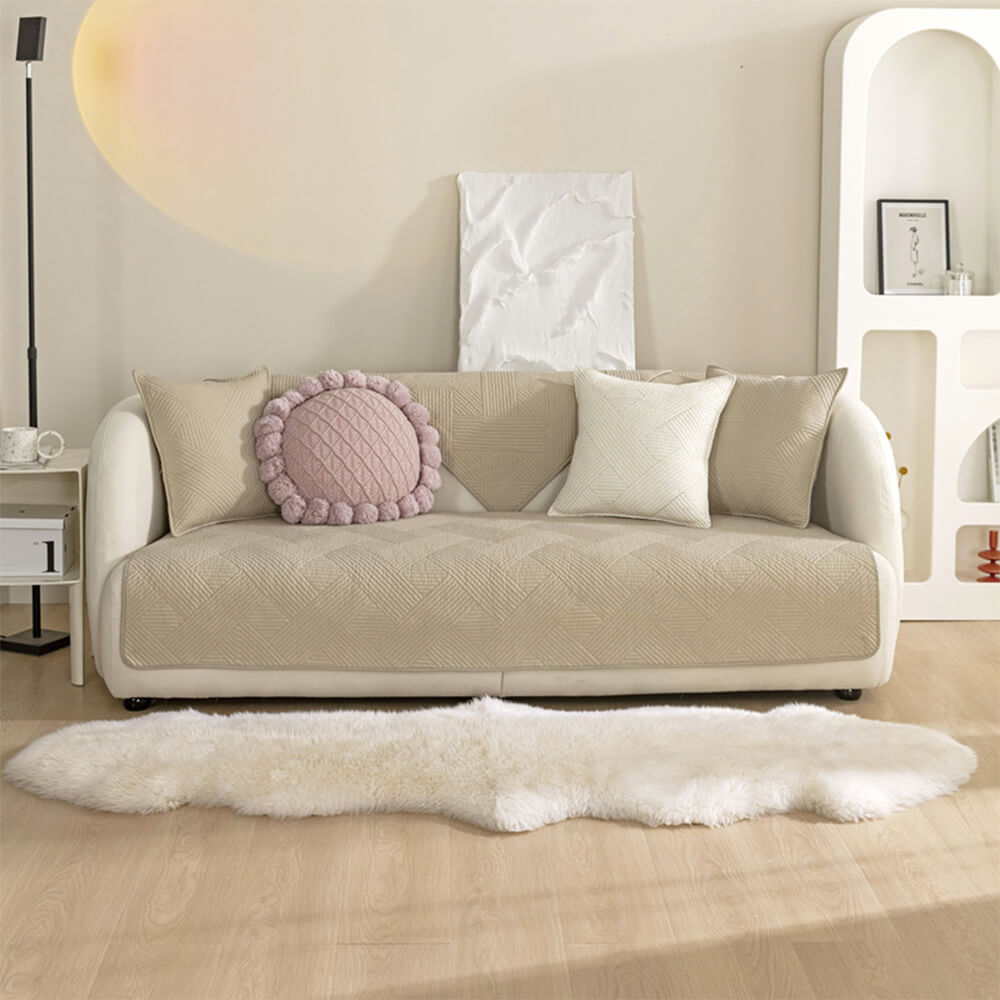 Minimalist All-Season Solid Cotton Geometric Couch Cover
