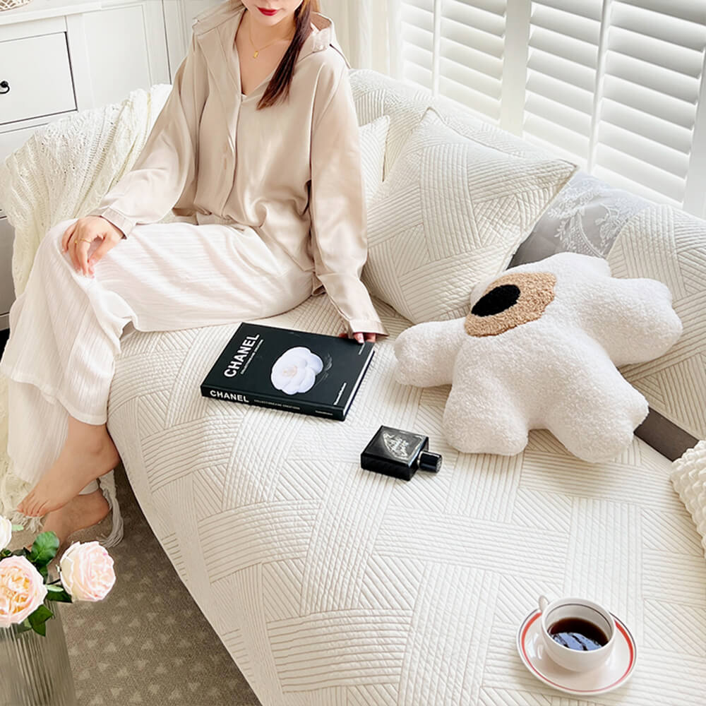 Minimalist All-Season Solid Cotton Geometric Couch Cover