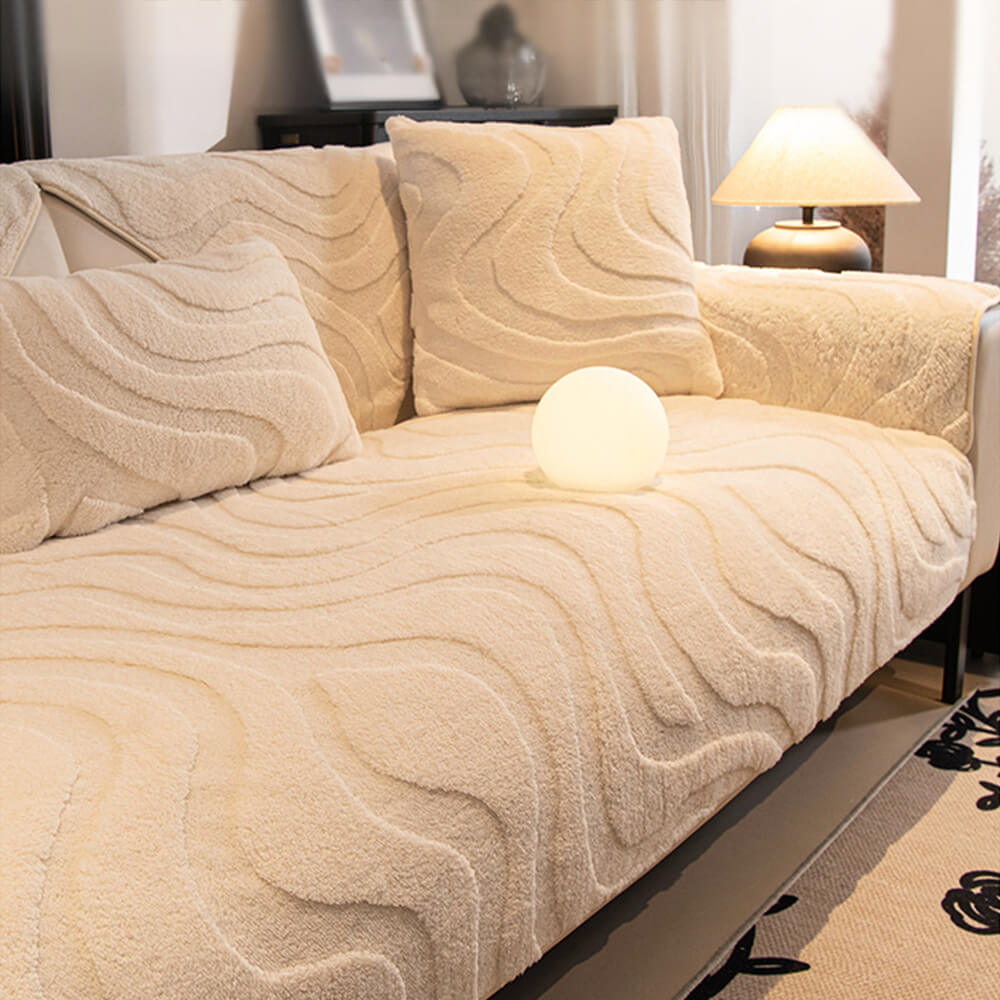 Warm Plush Curved Jacquard Non-Slip Sofa Protector Cover