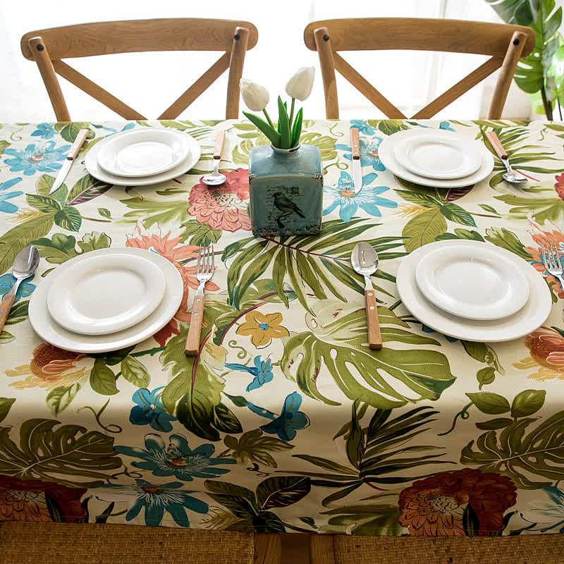 Tropical Monstera Cotton Tablecloth