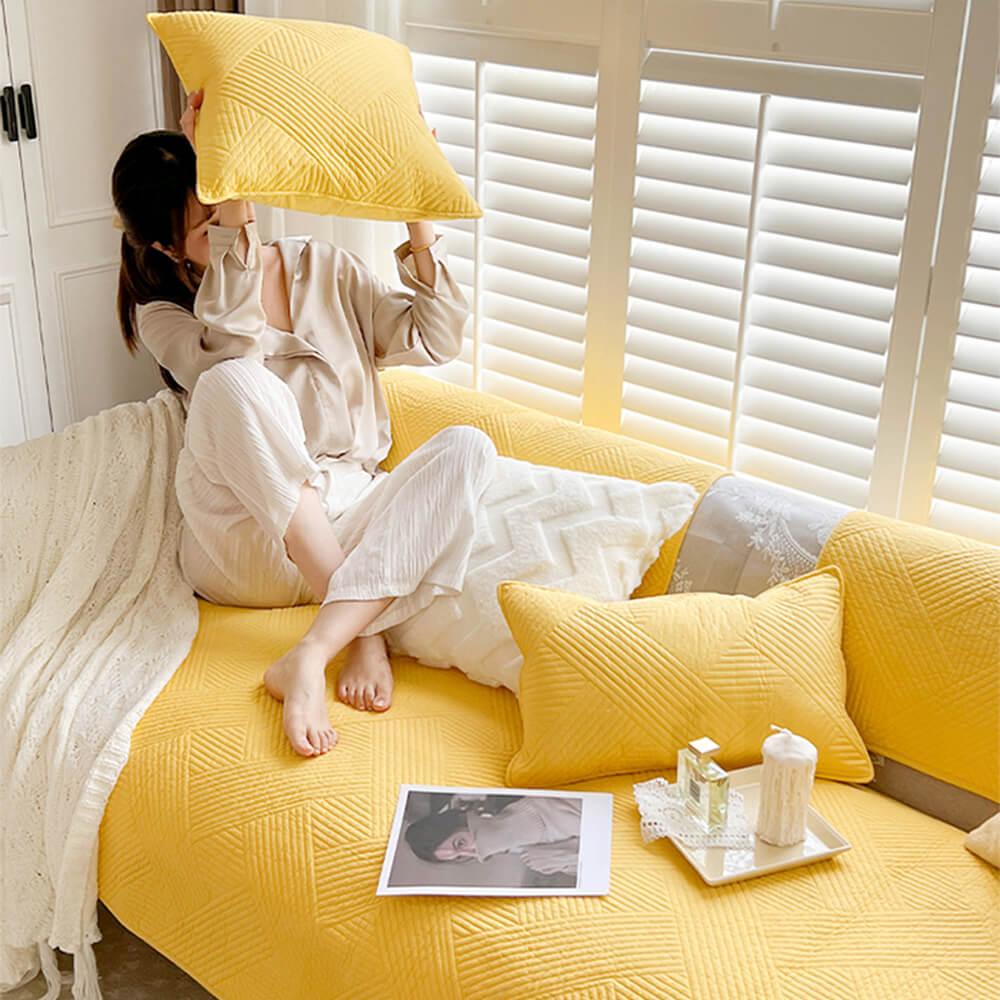 Minimalist All-Season Solid Cotton Geometric Couch Cover