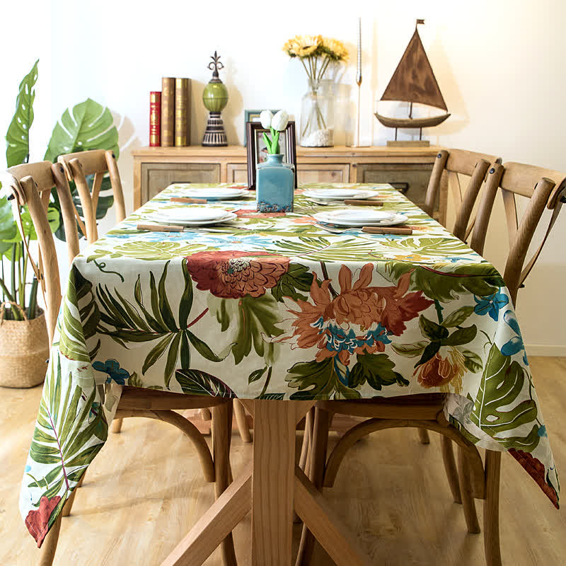 Tropical Monstera Cotton Tablecloth