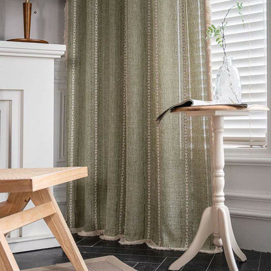 Simple Stripe Hollow-out Semi-shading Tassel Curtain