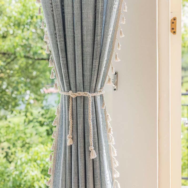 Striped Hollow-Out Tassel Light Filtering Curtain