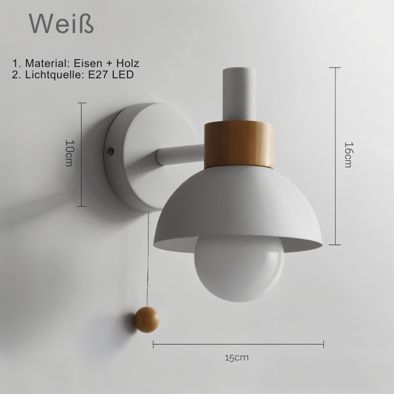 Minimalist Wooden Wall Lamp with Pull Switch – Soft Pastel Modern Design