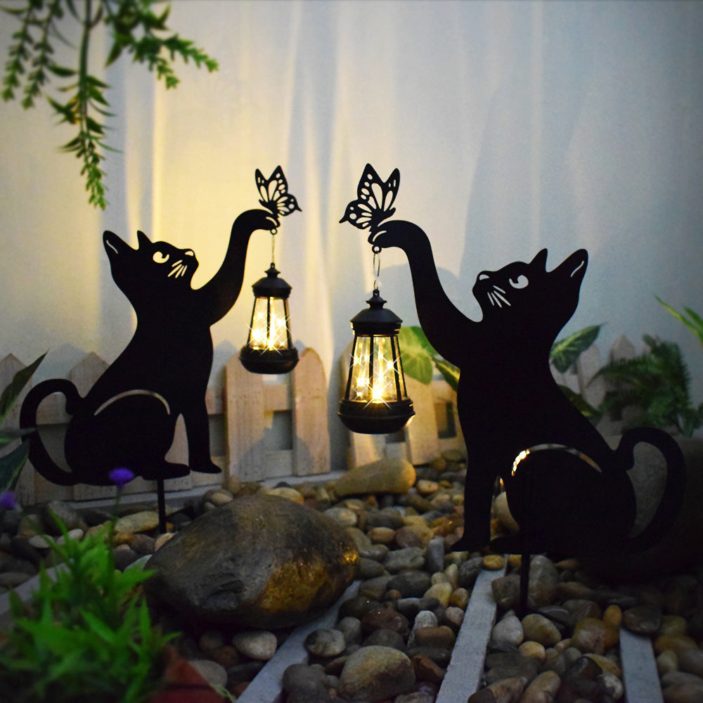 Cat Solar Garden Light with Hanging Lantern – Decorative Outdoor LED