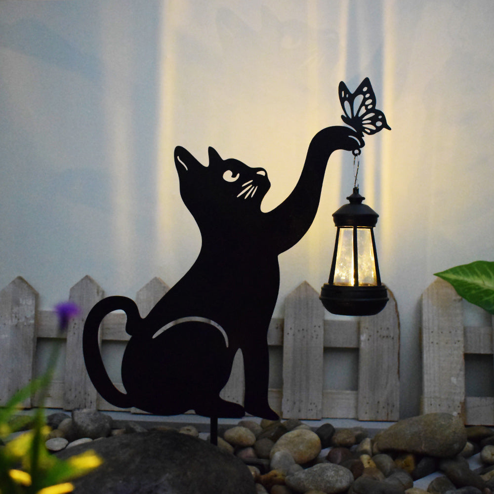 Cat Solar Garden Light with Hanging Lantern – Decorative Outdoor LED