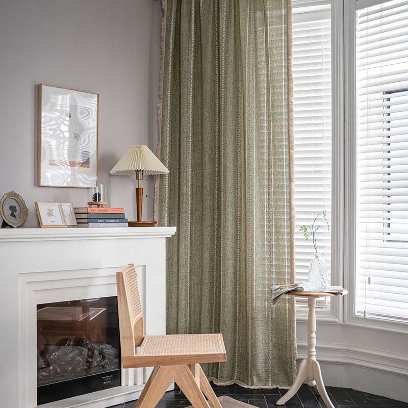Simple Stripe Hollow-out Semi-shading Tassel Curtain
