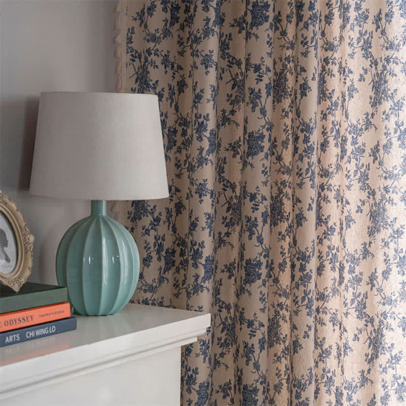 Retro Orchid Tassel Cotton Linen Light Filtering Curtain