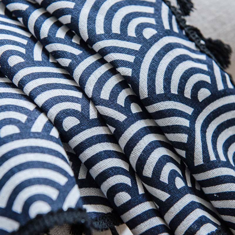 Fish Scale Semi Blockout Tassel Curtain in Navy Cotton