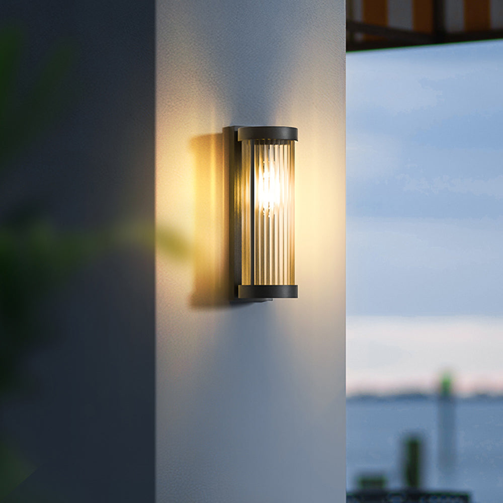 Cylindrical Metal and Glass Solar Powered Wall Lamp