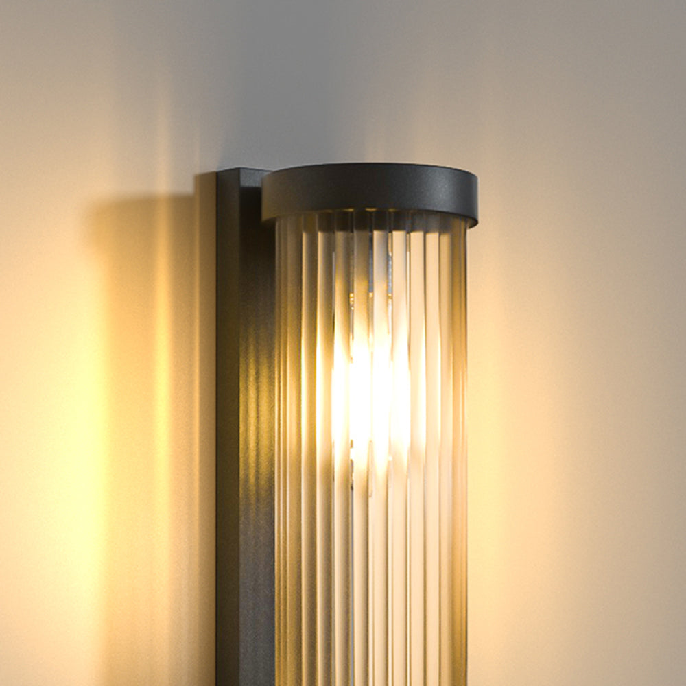 Cylindrical Metal and Glass Solar Powered Wall Lamp