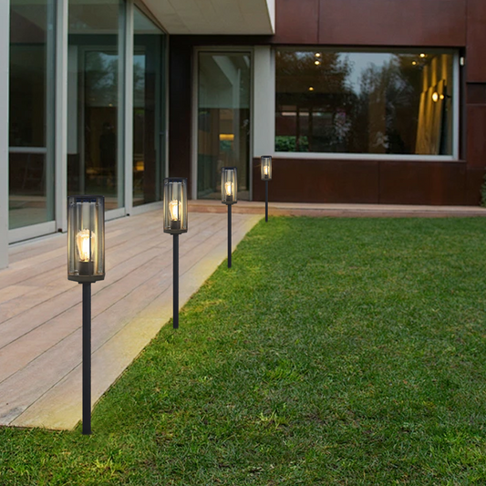 Modern Outdoor Floor Lamp with Black Metal Post