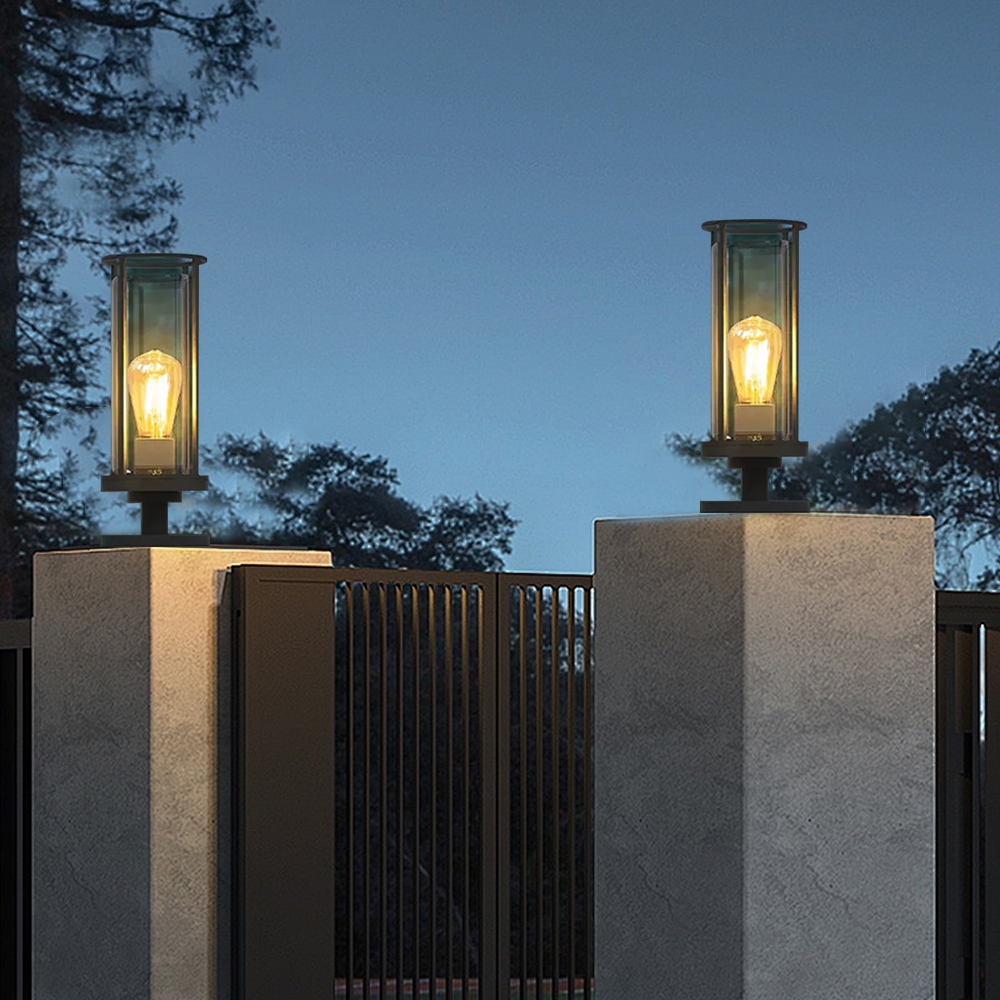 Modern Outdoor Floor Lamp with Black Metal Post