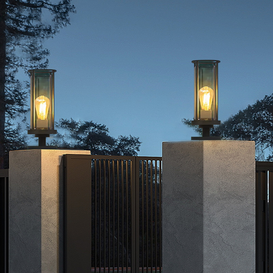 Modern Outdoor Floor Lamp with Black Metal Post