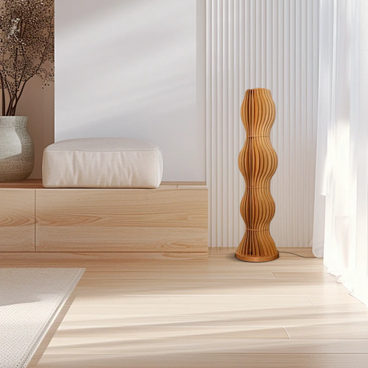 Nordic Wooden Floor Lamp with Twisted Column Design