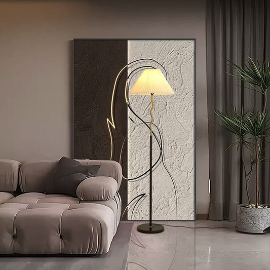 Curved Minimalist Floor Lamp with Pleated Shade