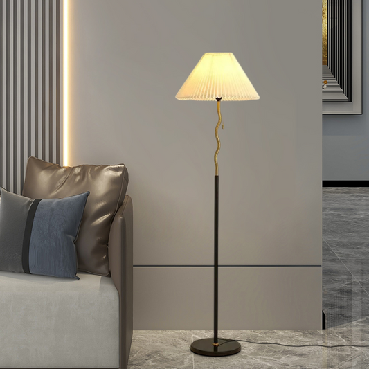 Curved Minimalist Floor Lamp with Pleated Shade