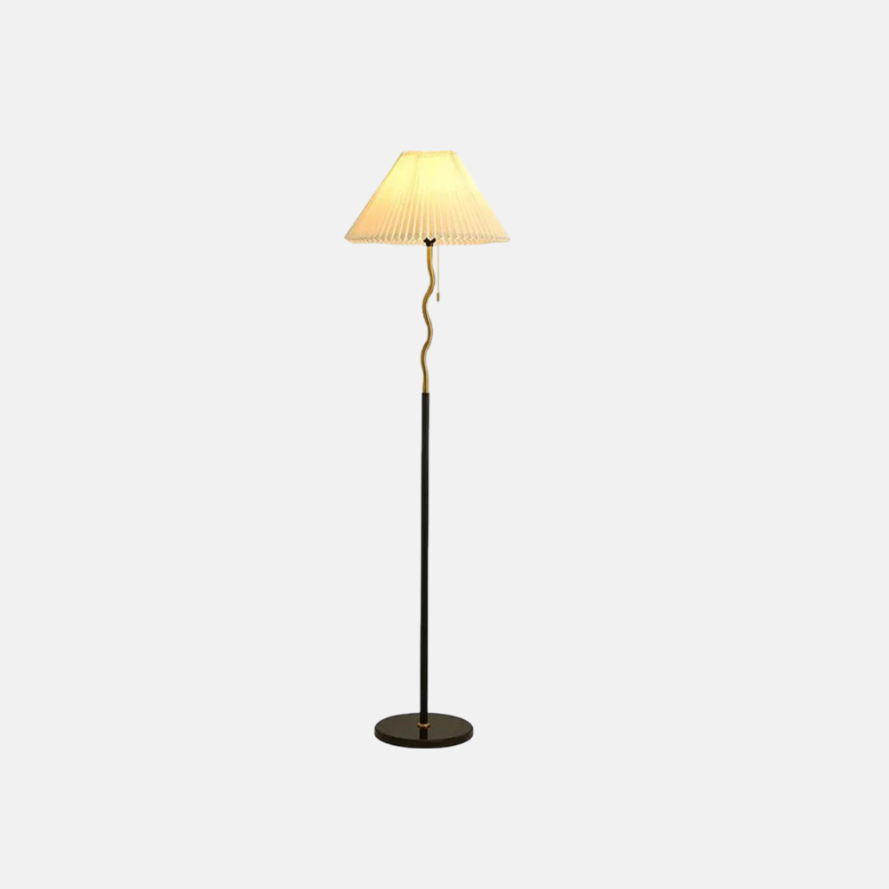 Curved Minimalist Floor Lamp with Pleated Shade