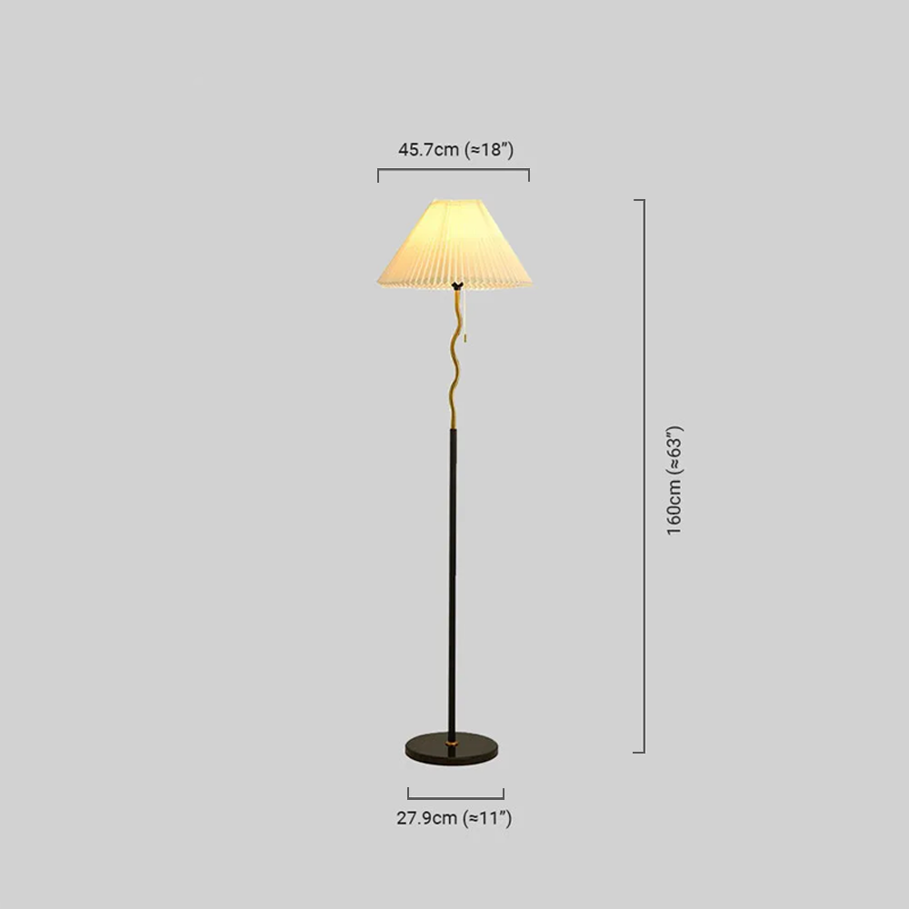 Curved Minimalist Floor Lamp with Pleated Shade