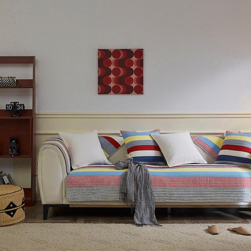 Colorful Striped Quilted Sofa Chic Protector Couch Cover