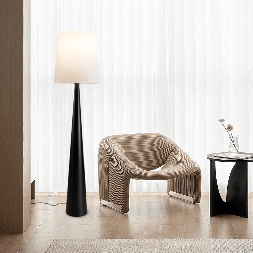 Tapered Black Floor Lamp with Fabric Shade