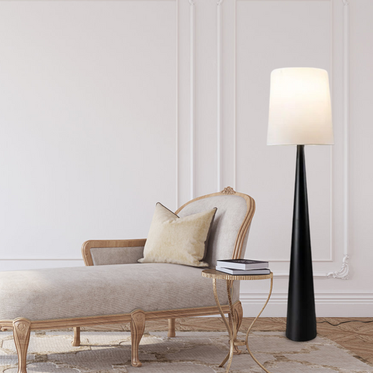 Tapered Black Floor Lamp with Fabric Shade