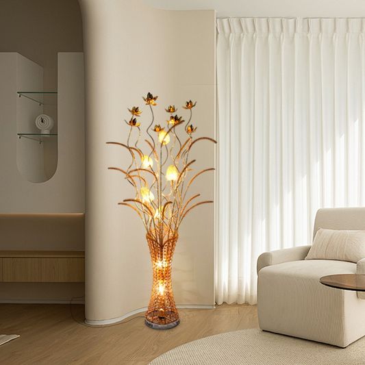 Elegant Gold Floral Floor Lamp with Curved Metal Branches