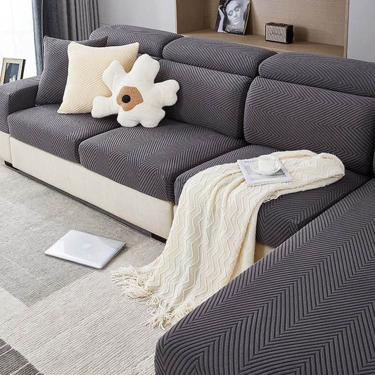 Fully Wrapped Herringbone Couch Cover in Durable Chenille