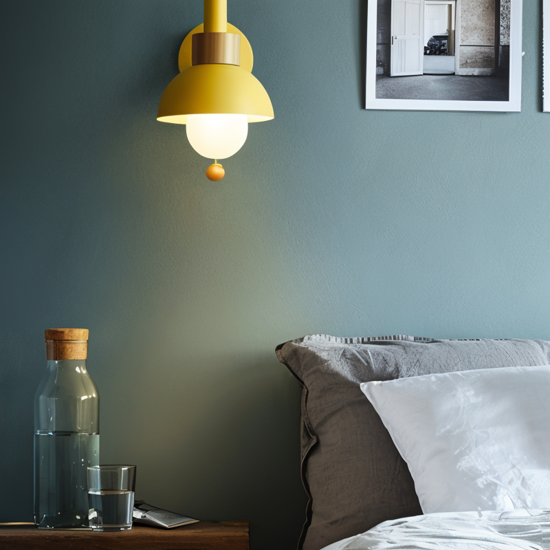 Minimalist Wooden Wall Lamp with Pull Switch – Soft Pastel Modern Design