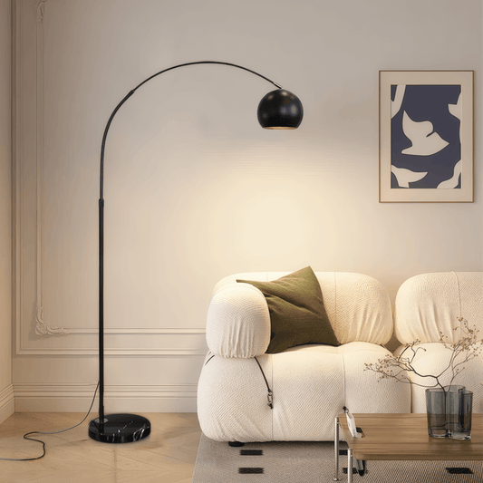 Nordic Arc Floor Lamp with Hemispherical Shade