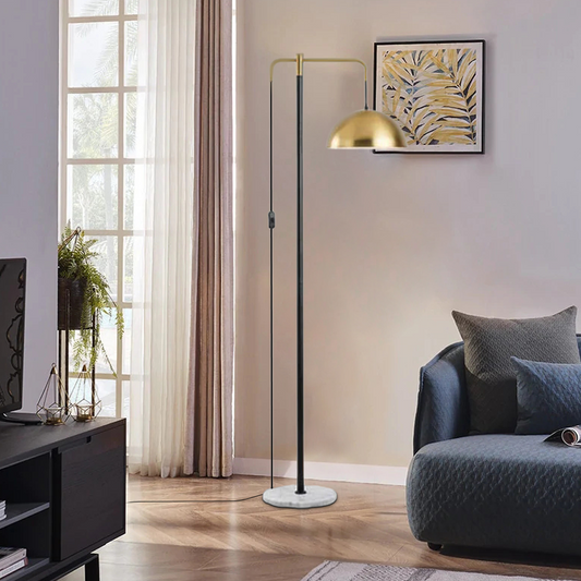 Modern Gold and Black Floor Lamp with Hemispherical Shade