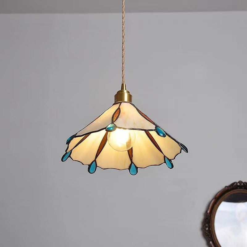 Retro Stained Glass Tiffany Cone Pendant Light