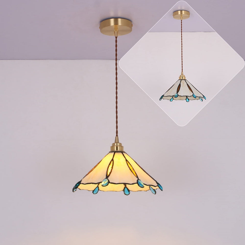 Retro Stained Glass Tiffany Cone Pendant Light