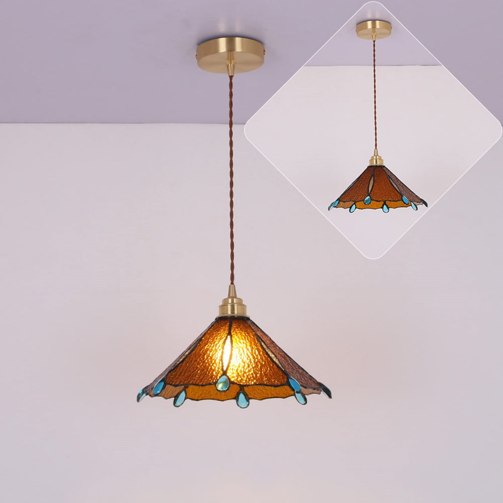 Retro Stained Glass Tiffany Cone Pendant Light