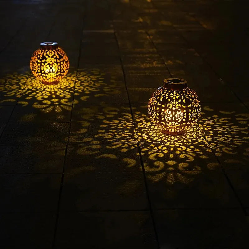 Outdoor Solar Lantern with Carved Design