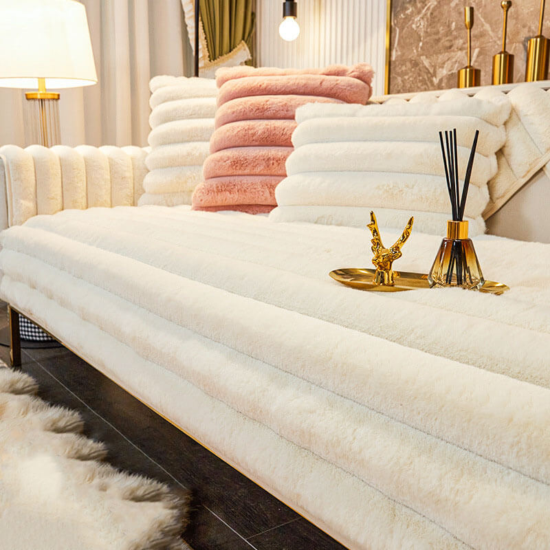 Striped Thickened Plush Non-slip Couch Cover for Comfort