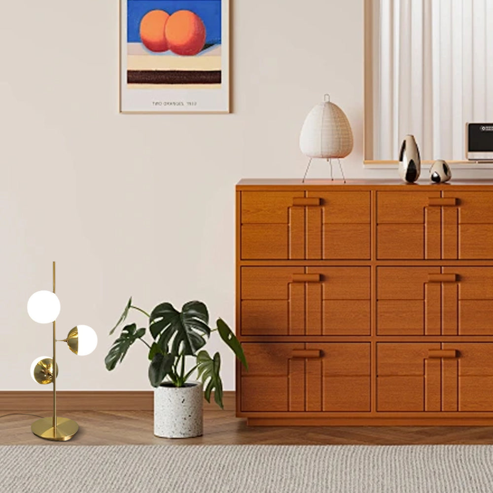 Modern Gold Floor Lamp with White Glass Globes