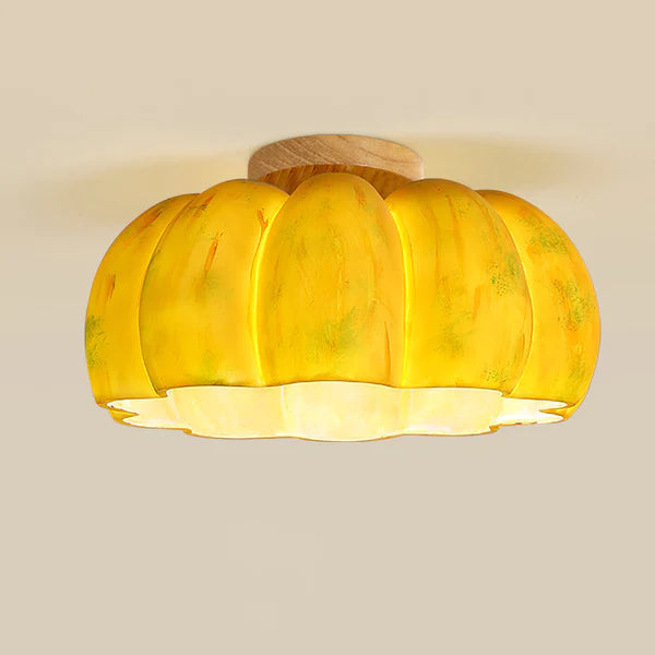 Resin and Wood Pumpkin Ceiling Light