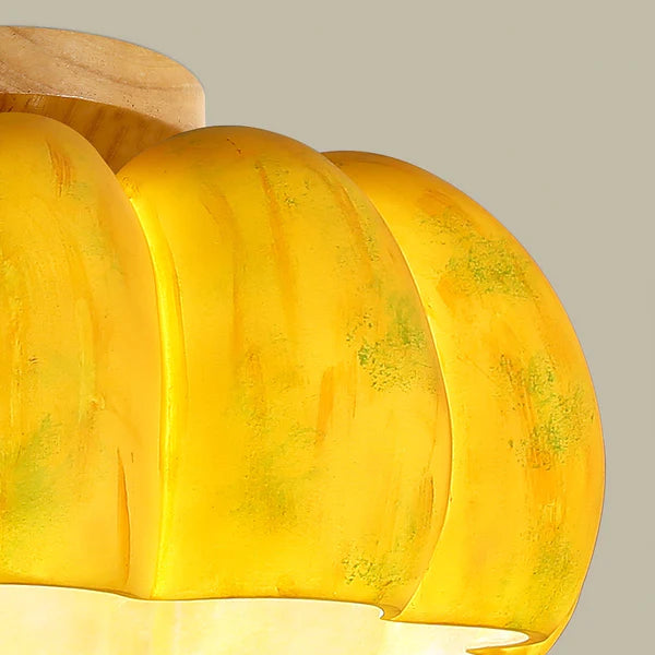 Resin and Wood Pumpkin Ceiling Light