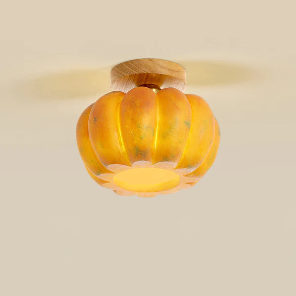 Resin and Wood Pumpkin Ceiling Light