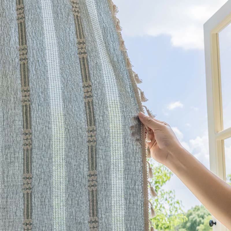 Striped Hollow-Out Tassel Light Filtering Curtain