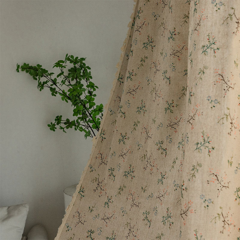 Countryside Style Floral Light Filtering Curtain in Cotton Linen